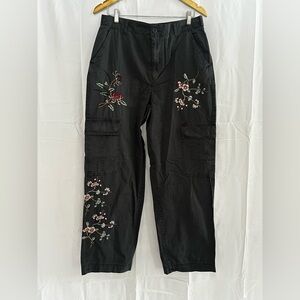 Sundance charcoal Floral Embroidered Straight Leg Pants
